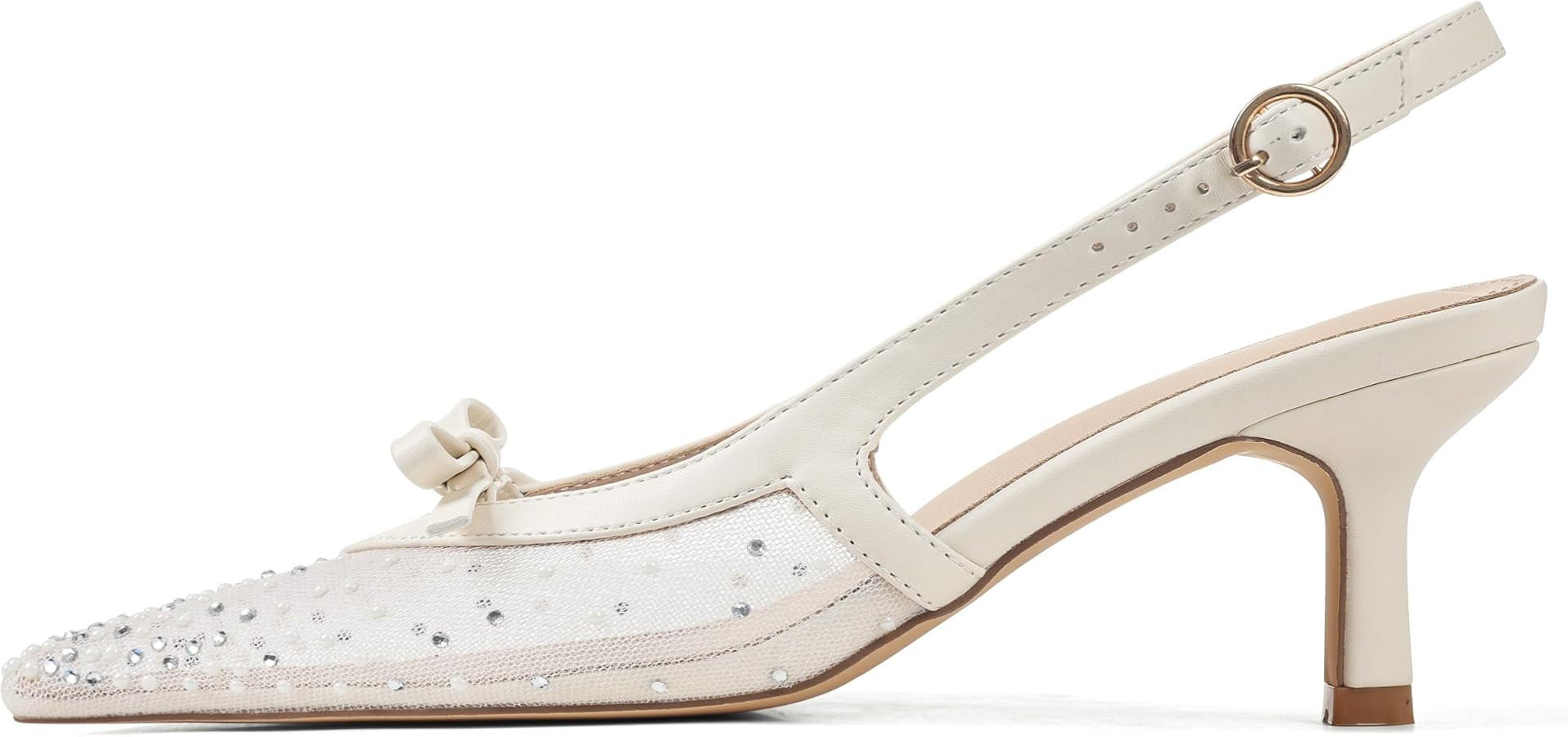 Mattiventon Slingback Heels for Women Kitten Heels Bow Ankle Strap Pointed Toe Heel Sexy Wedding ... | Amazon (US)