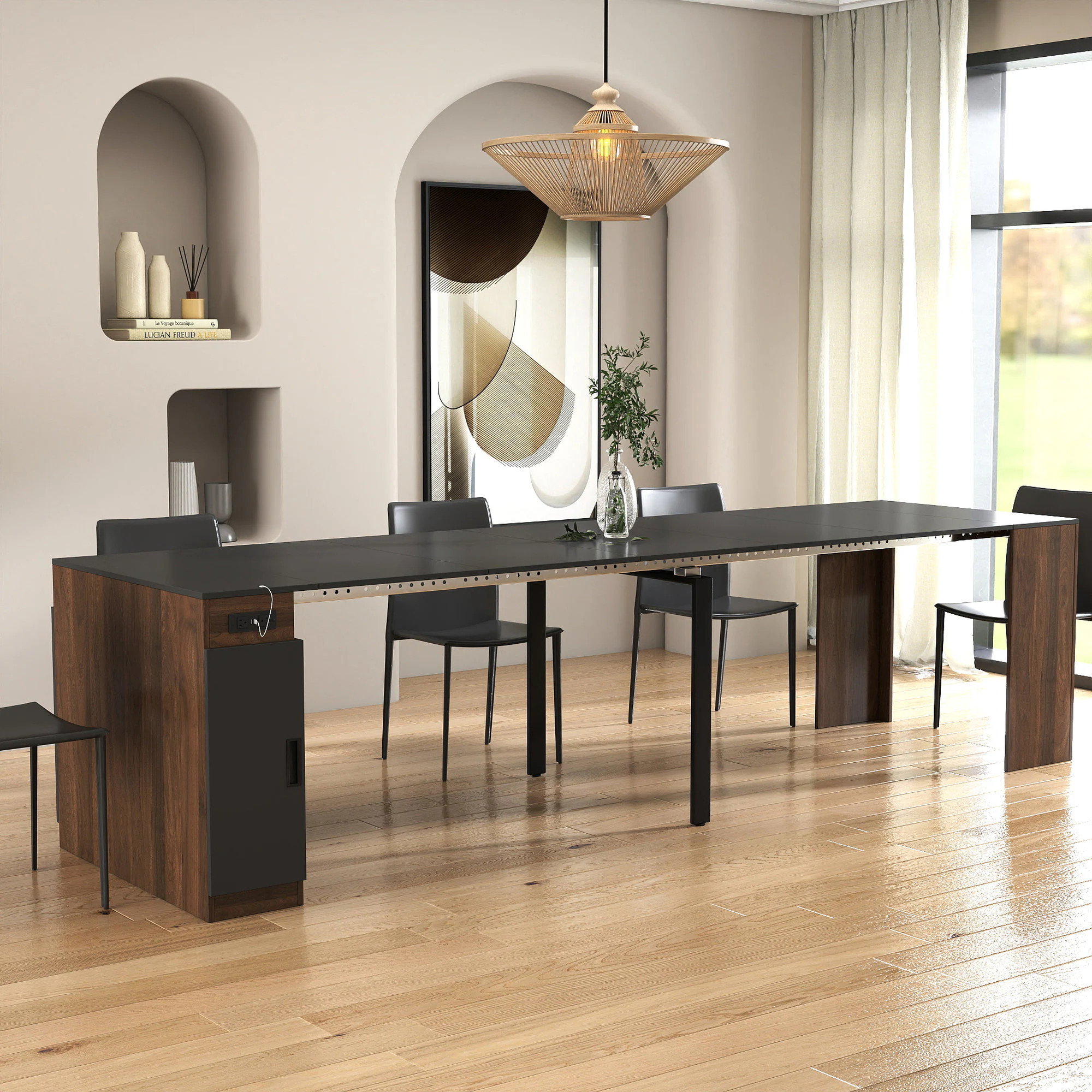 Misopily Modern Extendable Dining Table with Built In Outlet USB AC Storage Space Saving 23.62 to 118.11 Inch for Parties Meetings Events one_size | Lowe's