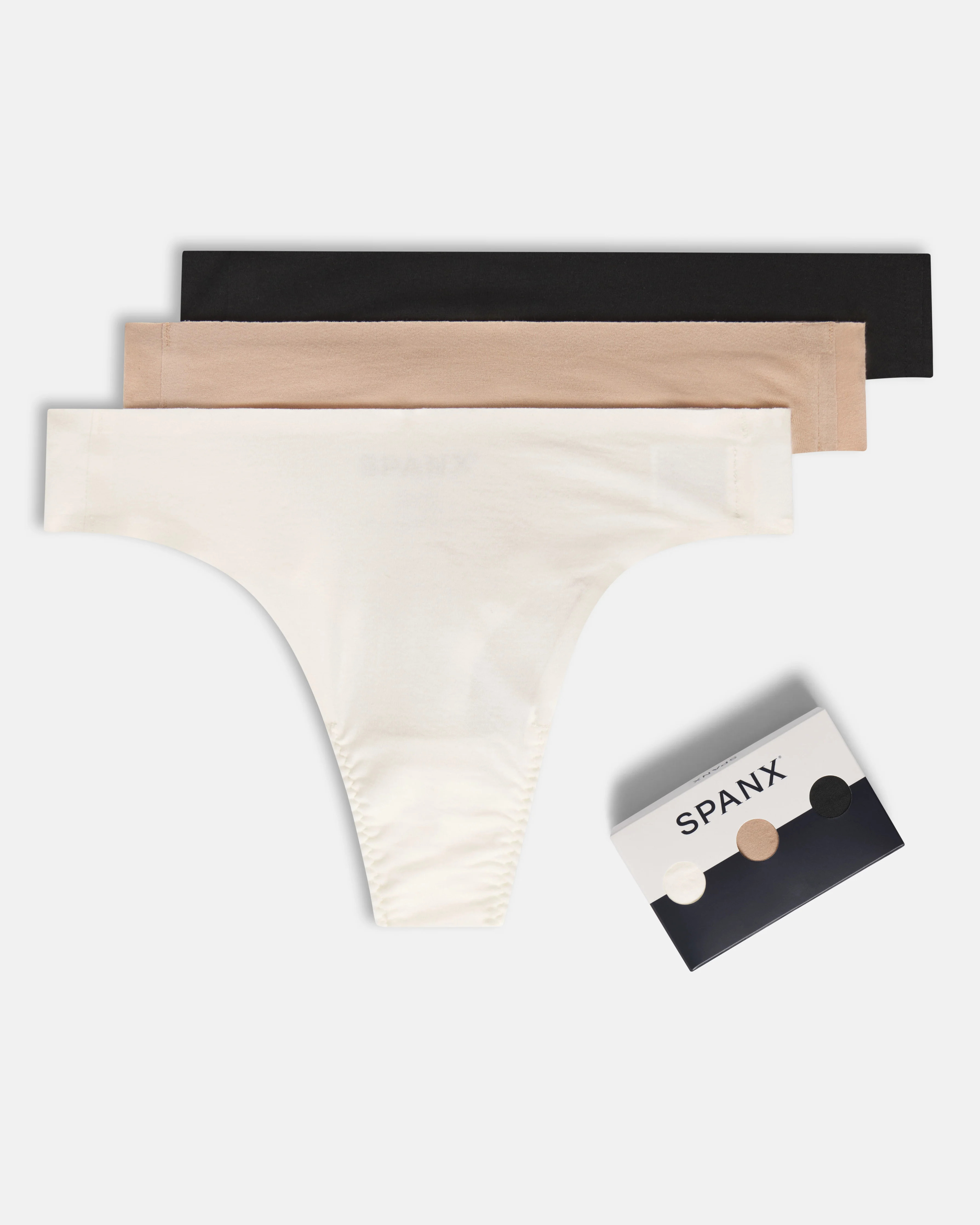 SPANXsmooth®  Fit-To-You Supima® Cotton Thong 3-Pack | Powder/Toasted Oatmeal/Very Black One Size Plus | Spanx