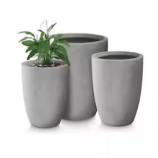 22.4", 20.4" and 18.1"H Round Natural Finish Concrete Planters Set of 3, Outdoor Indoor w/Drainag... | The Home Depot