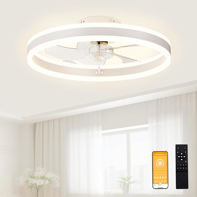 VOLISUN Low Profile Ceiling Fans with Lights and Remote, 19.7in Flush Mount Ceiling Fans with Lig... | Amazon (US)