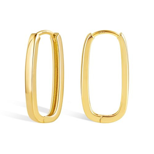 14K Gold Plated Sterling Silver Earrings Small Rectangle Hoop Earrings for Women Hypoallergenic Small Hoops Earring Gold Square Hoop Earing | Amazon (US)