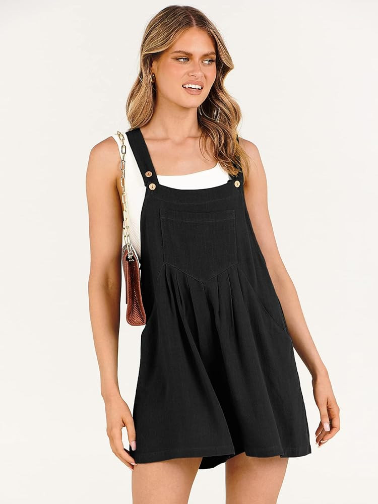 ANRABESS Women's Summer Casual Rompers Bib Short Overalls Loose Linen Jumpsuit Beach Outfits Trav... | Amazon (US)