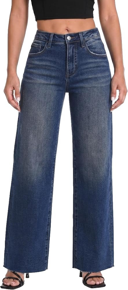 ONESO Wide Leg Jeans for Women High Waisted Stretchy Baggy Denim Pants | Amazon (US)