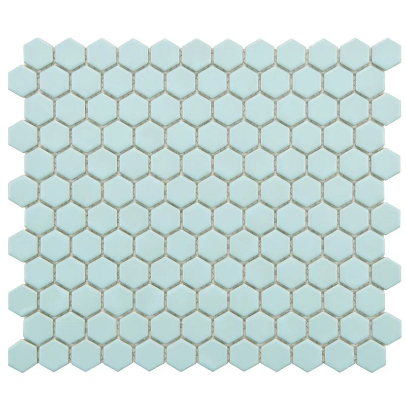 Retro Hexagon 0.875" x 0.875" Porcelain Mosaic Tile in Matte Light Blue | Wayfair North America