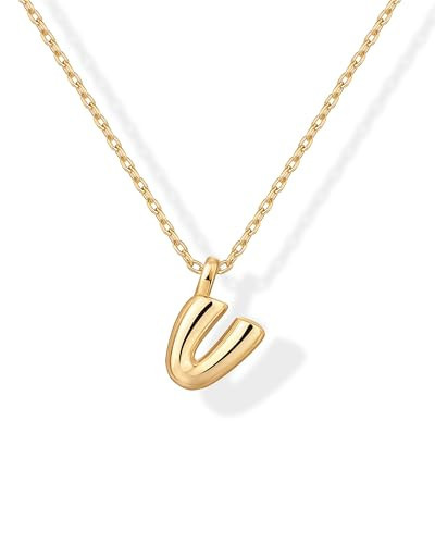 PAVOI 14K Yellow Gold Plated Bubble Initial Letter Pendant Necklace for Women - Chunky Alphabet Necklace - Letter V | Amazon (US)