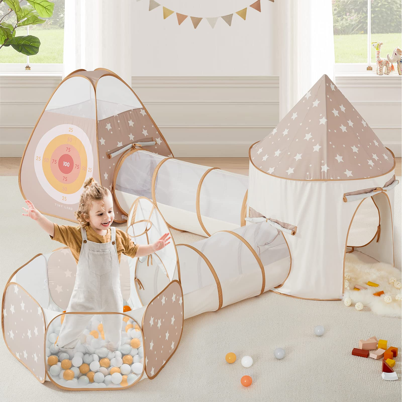 Tiny Land Play Tunnel and Ball Pit for Toddlers, 5pcs Indoor Playground - Foldable Pop Up Tents w... | Amazon (US)
