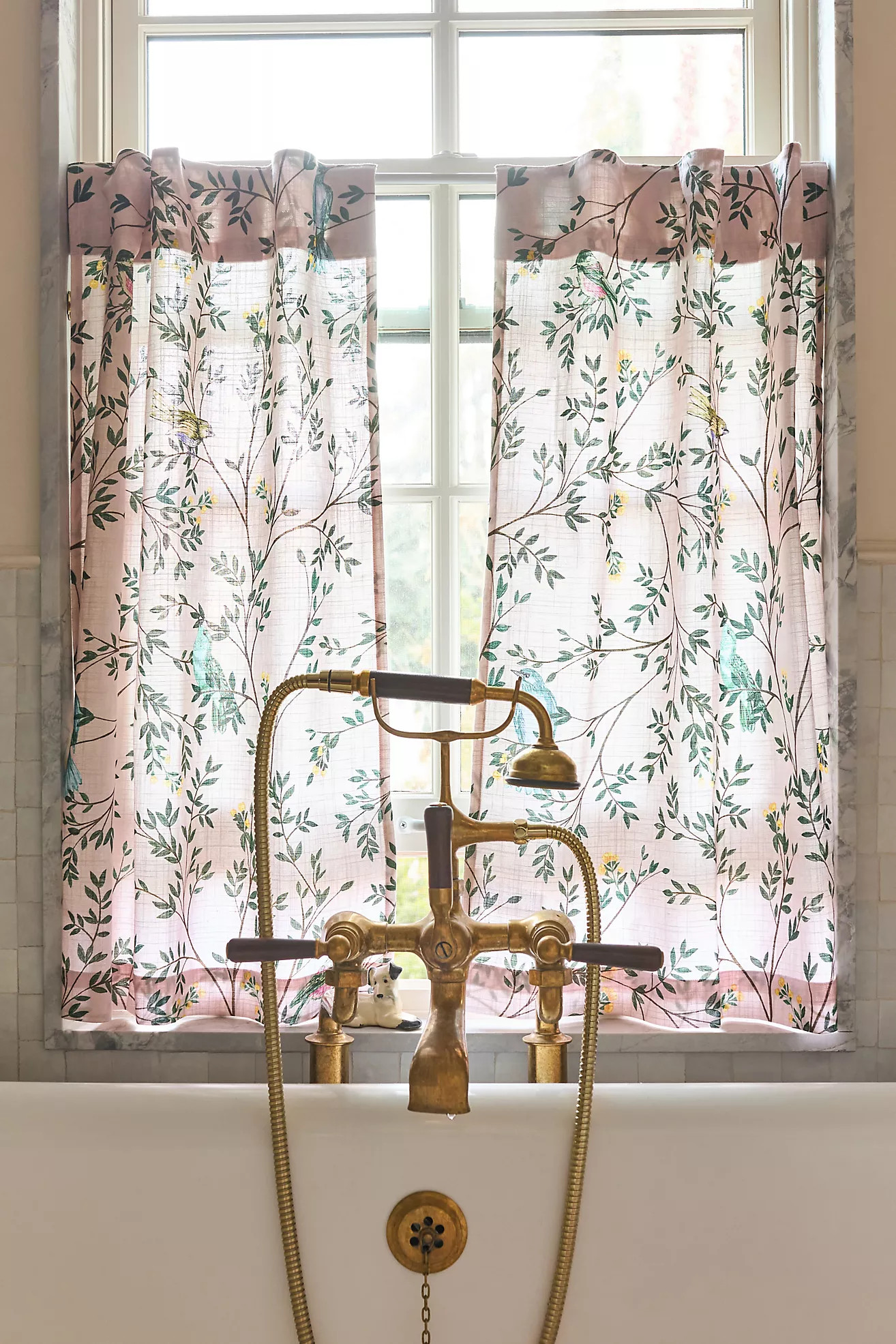 Priyanka Organic Cotton Printed Bird Café Curtains, Set of 2 | Anthropologie (US)