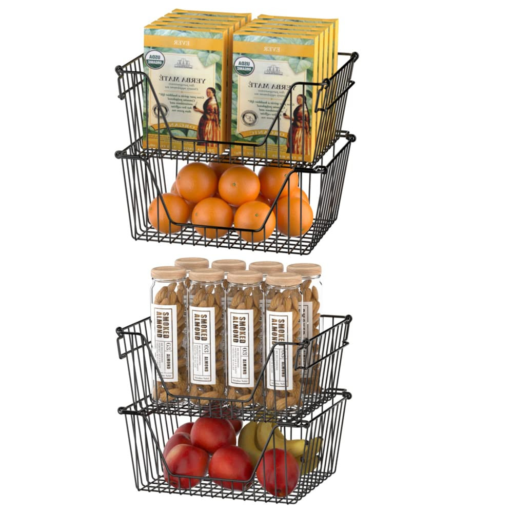 Slideep Wire Storage Baskets for Organizing, 4 Pack 14'' Stacking Metal Wire Freezer Organizer Bi... | Amazon (US)