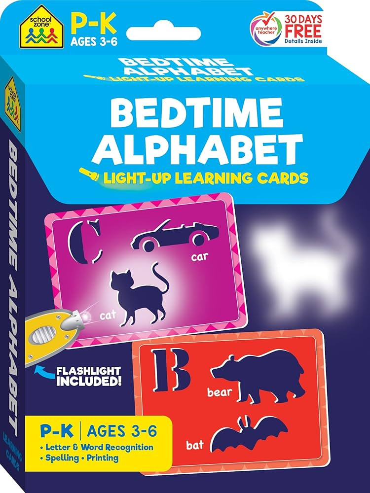 School Zone Bedtime Alphabet Light-Up Learning Cards: 32 Interactive Flash Cards, Preschool, Kind... | Amazon (US)
