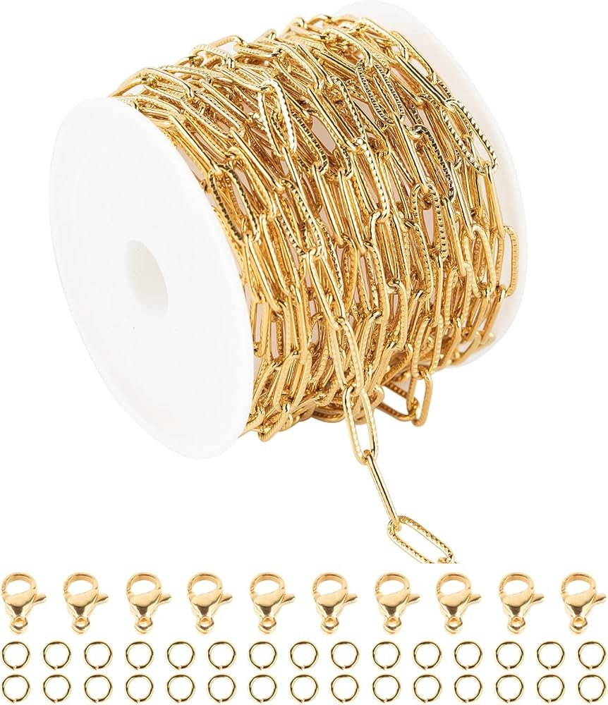 UMAOKANG Gold Chain 16.4 Feet Stainless Steel Soldered Embossed Oval Paperclip Chain Necklace Cha... | Amazon (US)
