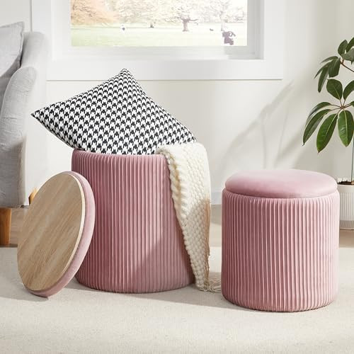 Royal Windsor Round Ottoman with Storage Set of 2,Vanity Stool with Storage for Bedroom, Ottoman ... | Amazon (US)