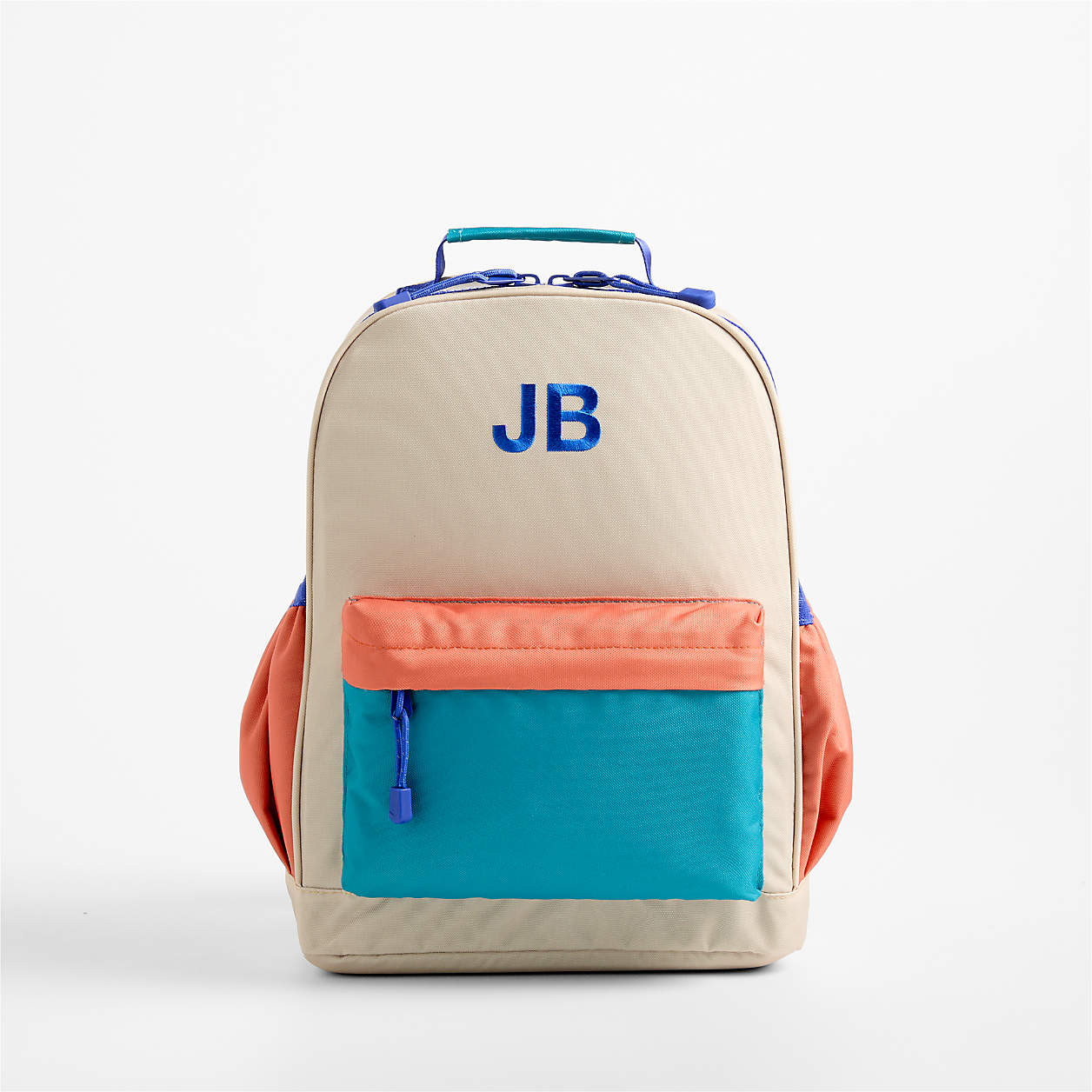 Khaki Colorblock Medium Kids Backpack with Side Pockets + Reviews | Crate & Kids | Crate & Barrel