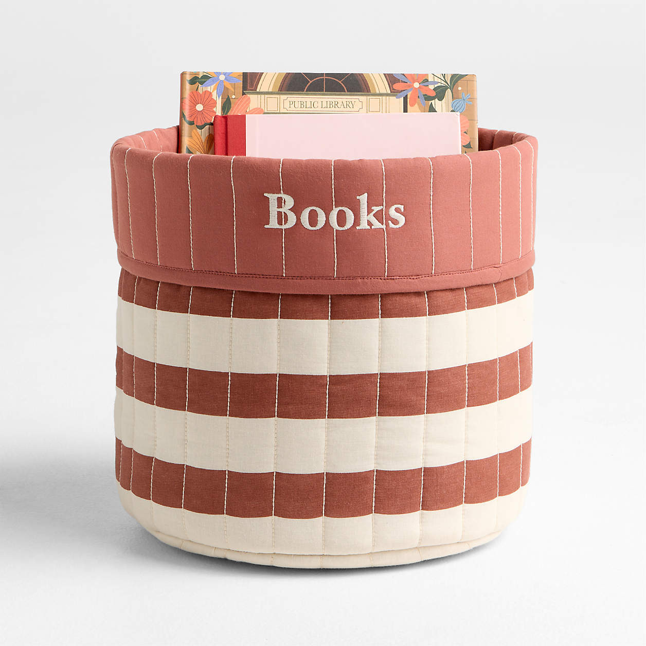 Colcha Rust Striped Quilt Bin by Sharland England | Crate & Kids | Crate & Barrel