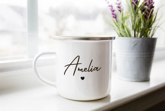 Personalized Mug 12 oz, Cute Mug, Gift For Her, Custom Name Mug, Coffee Mug, Enamel Camp Mug, Chr... | Etsy (US)