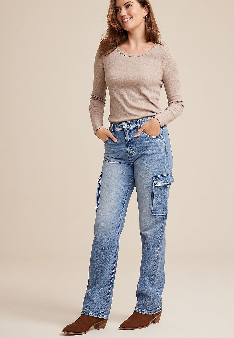 m jeans by maurices™ Nonstretch High Rise Cargo Straight Jean | Maurices