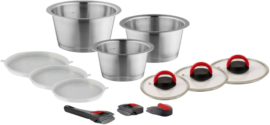Quick Clack Pro 504793000 Edelstahl Kochtopf Set - 12-teilig - Abnehmbarer Griff, Topfset für In... | Amazon (DE)