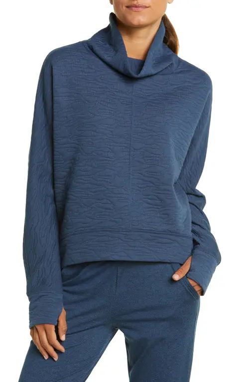 zella Carey Quilted Funnel Neck Pullover in Navy Denim at Nordstrom, Size X-Small | Nordstrom