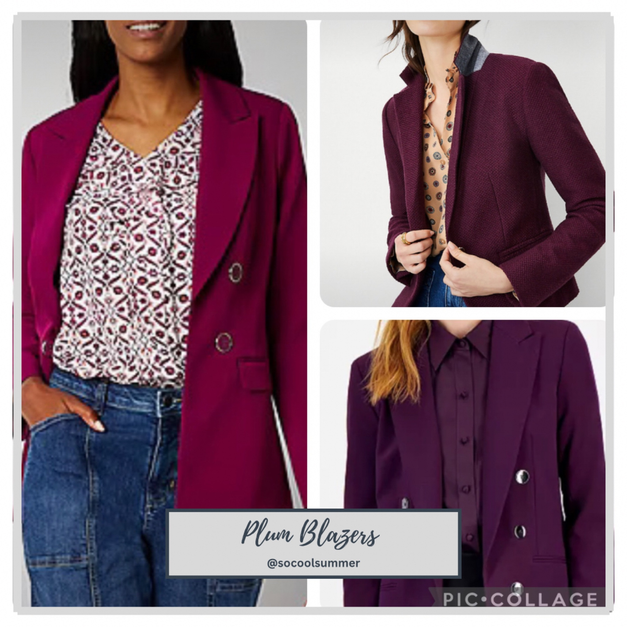 Plum and smoked grape blazers.  Love the idea of pairing these with our blue grays and raspberry.

#LTKsalealert #LTKstyletip #LTKSeasonal