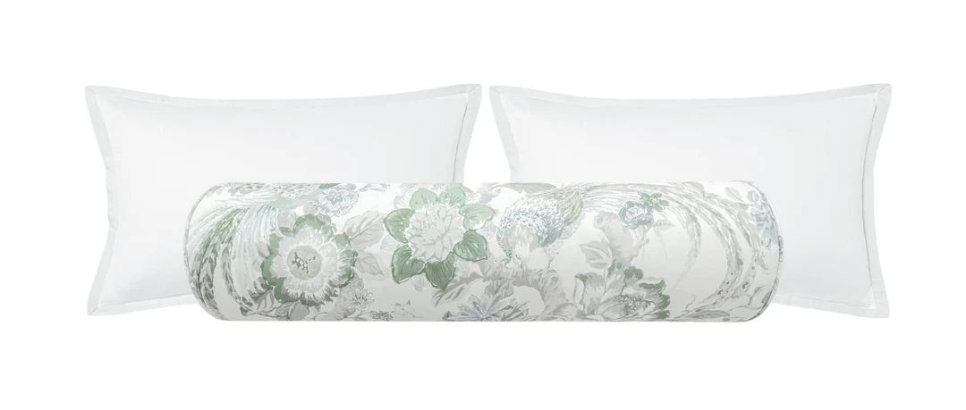 The Bolster : Floral Aviary Print // Eucalyptus Bed Decor Floral Print Chinoiserie Floral - Etsy | Etsy (US)