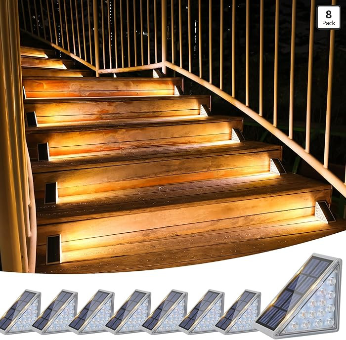 VOLISUN Outdoor Stair Lights 8 Pack, Solar Step Lights Waterproof IP67,80 Lumen, Led Step Lights ... | Amazon (US)