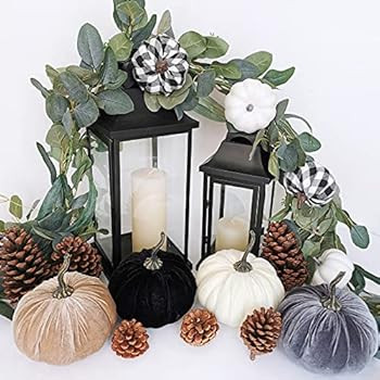 4 Set Faux Large Fall Decorative Gray Black White Taupe Pumpkins Velvet Foam Pumpkins Fabric Pump... | Amazon (US)