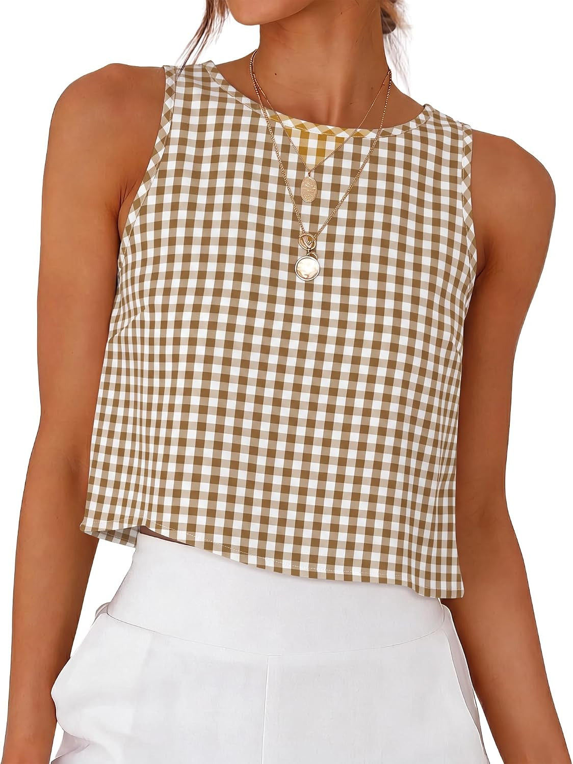 ANRABESS Womens Cropped Tank Tops Summer Sleeveless Back Button Shirts | Amazon (US)