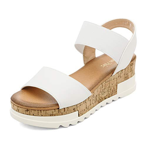 DREAM PAIRS Women's White Open Toe Ankle Strap Casual Flatform Platform Sandals Size 8.5 M US Reed-2 | Amazon (US)