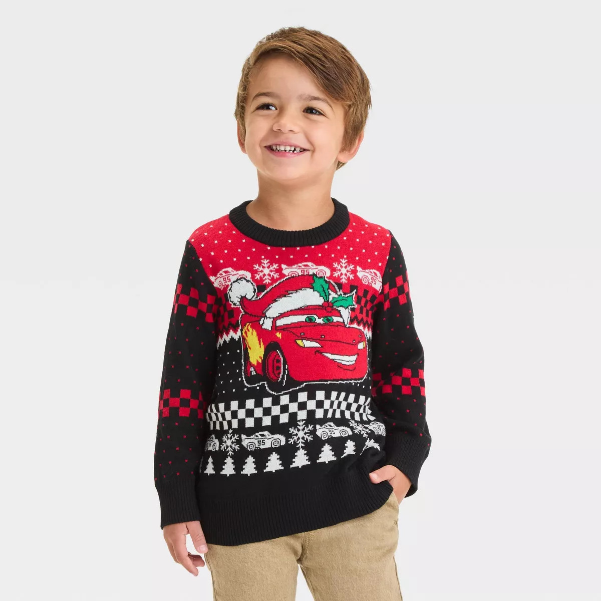 Toddler Boys' Disney Cars Lightning McQueen Christmas Pullover Sweater - Black | Target
