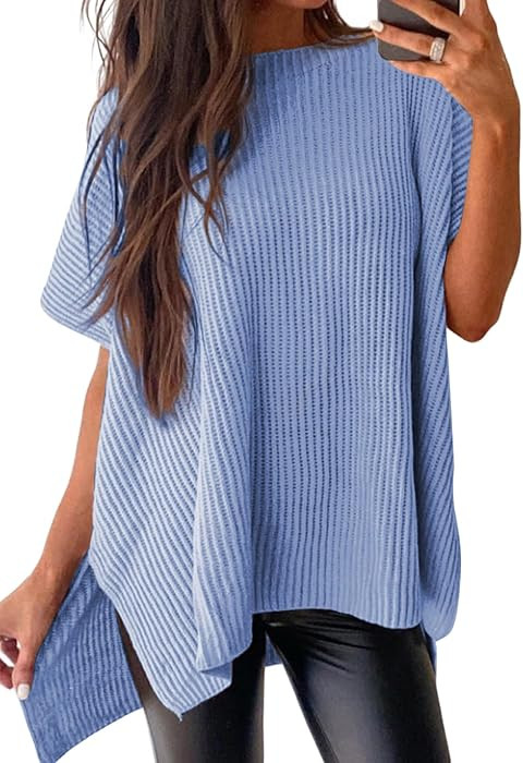 SHEWIN Womens Tops Crewneck Short Sleeve Sweater Causal Tunic Tops Lightweight Summer Sweaters fo... | Amazon (US)