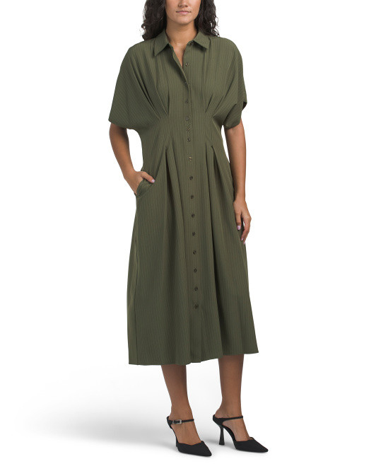 Collared Pinstripe Midi Dress | TJ Maxx