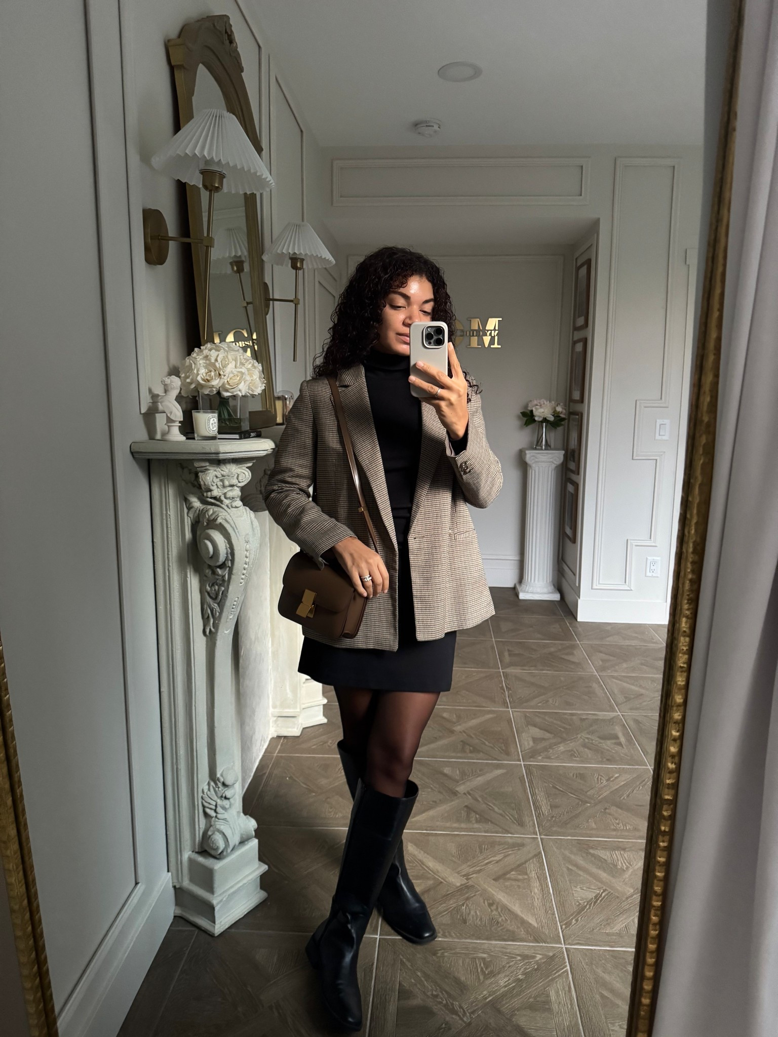 Cute preppy fall style: turtleneck, mini skirt, knee high boots, tights, blazer 

#LTKSeasonal #LTKStyleTip