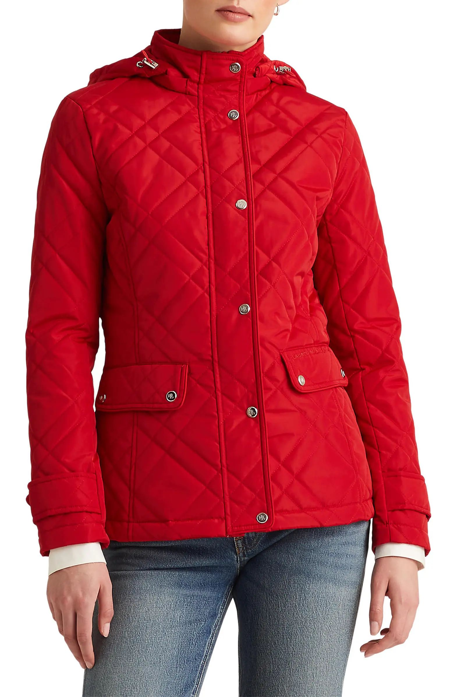 Stand Collar Quilted Jacket with Removable Hood | Nordstrom