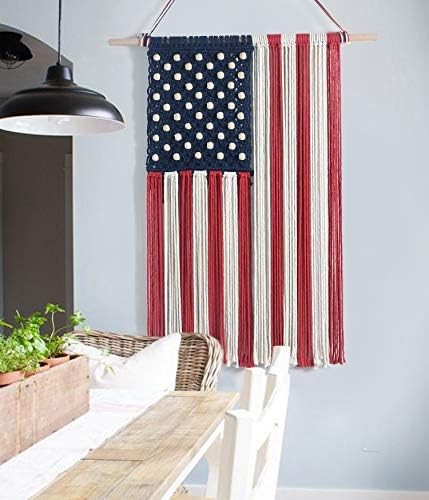 FLBER OUTLET Macrame Wall Hanging Macrame American Flag Boho Patriotic Decor Memorial Day Fourth ... | Amazon (US)