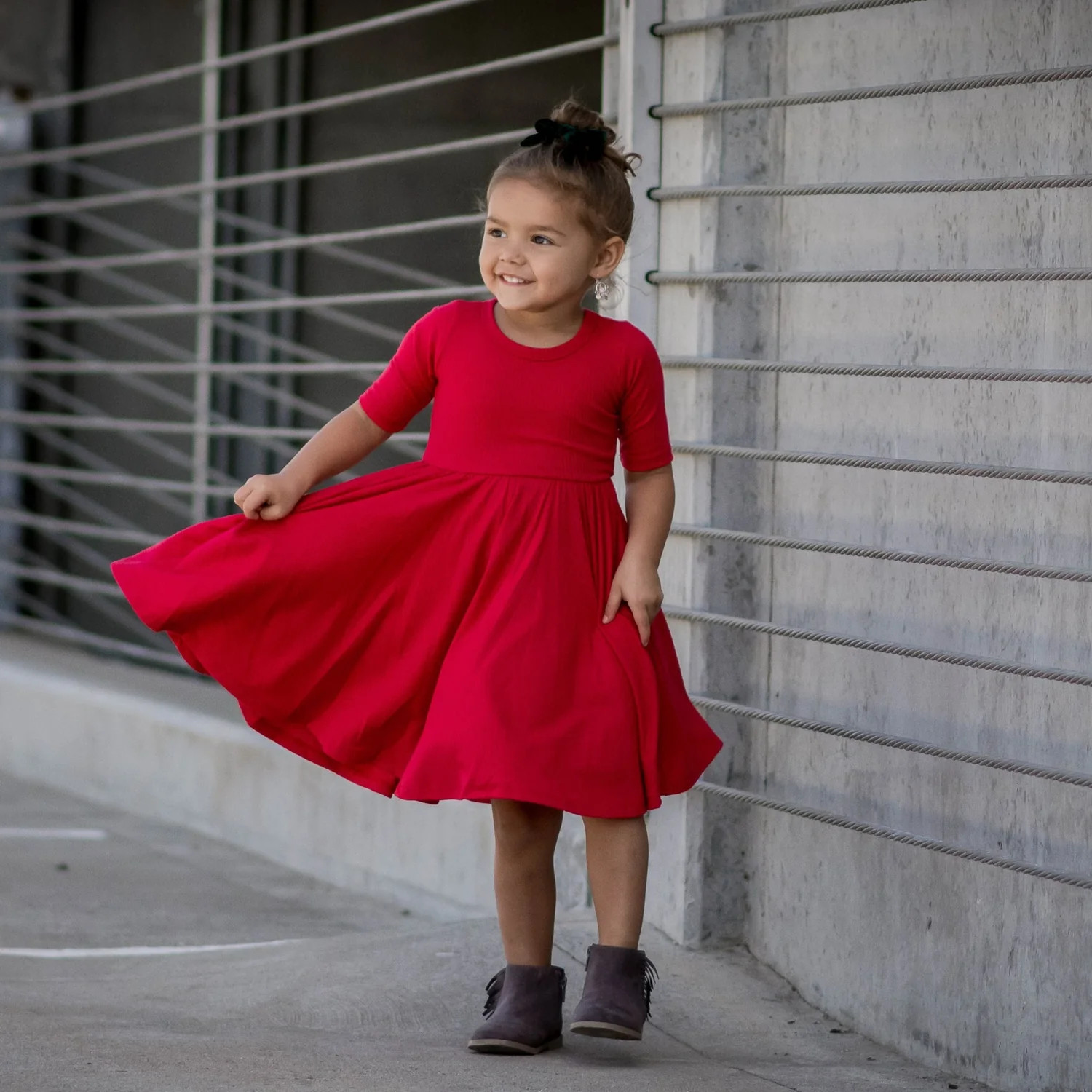 MID SLEEVE BAMBOO DRESS- Red | millie + roo