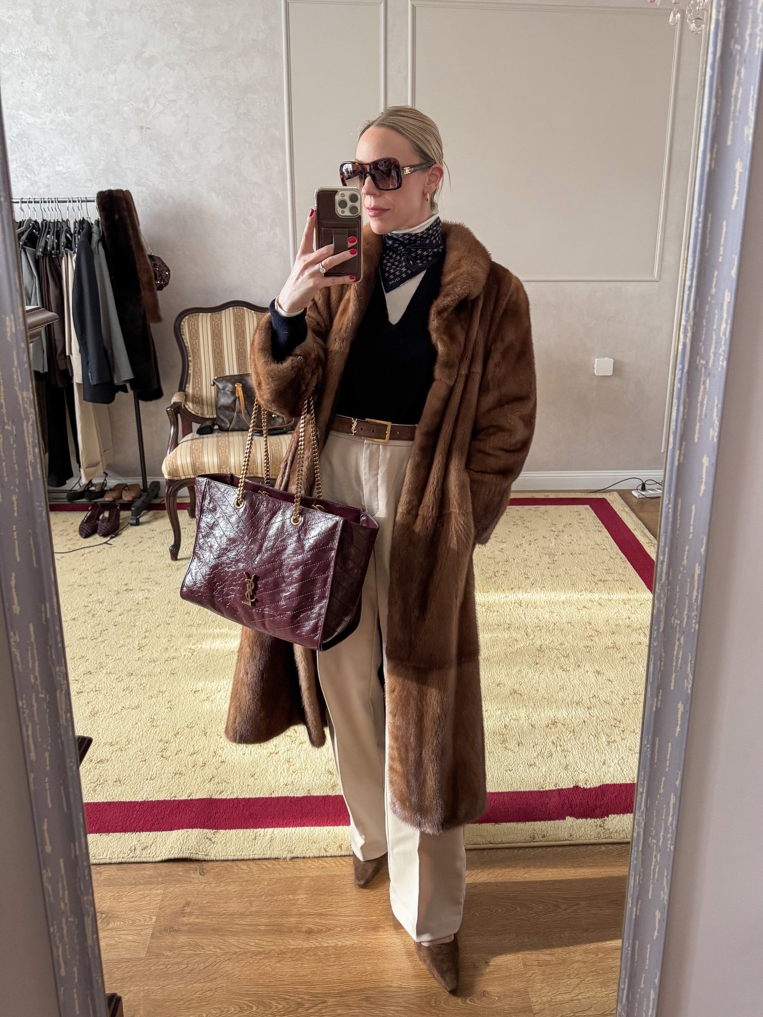Work outfit of the day - it’s so cold I had to bring out a fur coat again!

Workwear, business casual, fur coat, @Zara navy blue sweater, H&M suede slingbacks, burgundy YSL tote bag

#LTKootd #LTKOver40 #LTKWorkwear