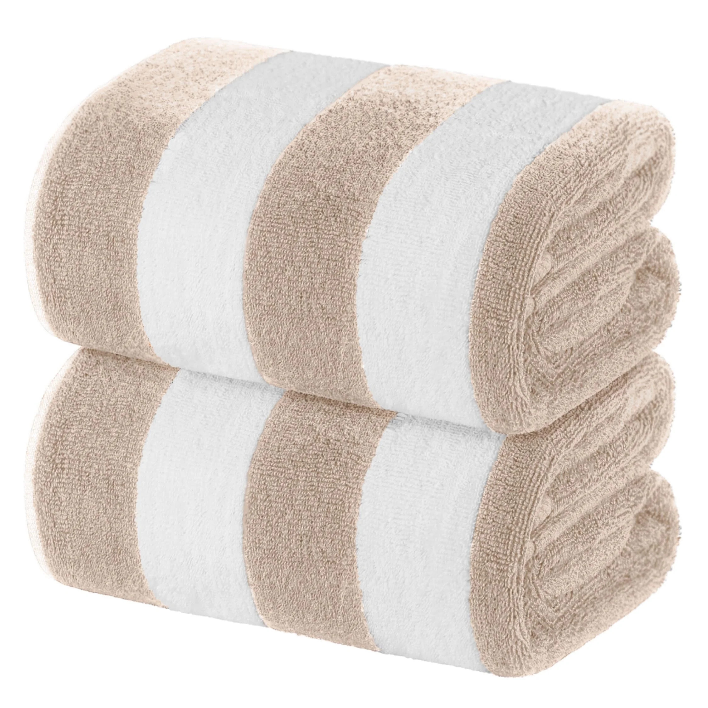White Classic Luxury Cabana Stripe Cotton Beach Towels, Beige, 35 x 70, 2 Pack | Walmart (US)
