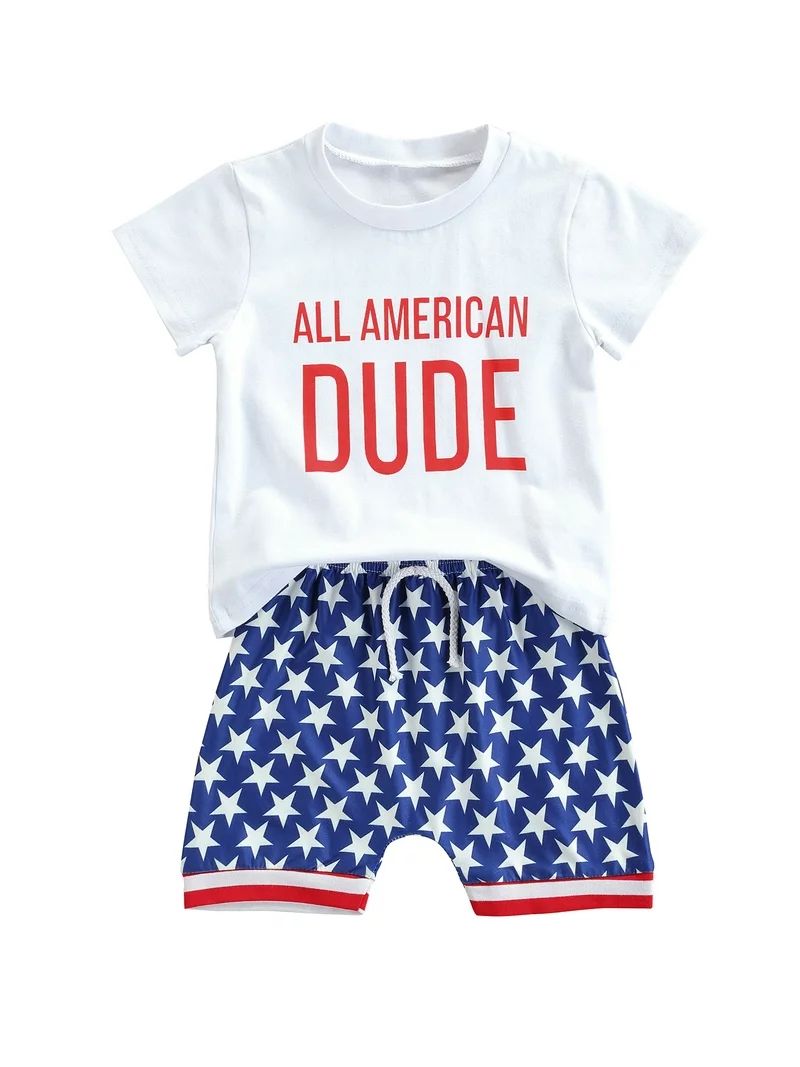 BrilliantMeBrilliantme Independence Day 4th of July Boys Casual Clothes Set White Short Sleeve To... | Walmart (US)