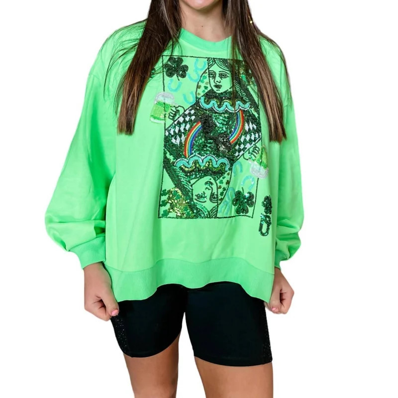 QUEEN OF SPARKLES St. Patrick's Day Sweatshirt In Neon Green - Green - L | Verishop