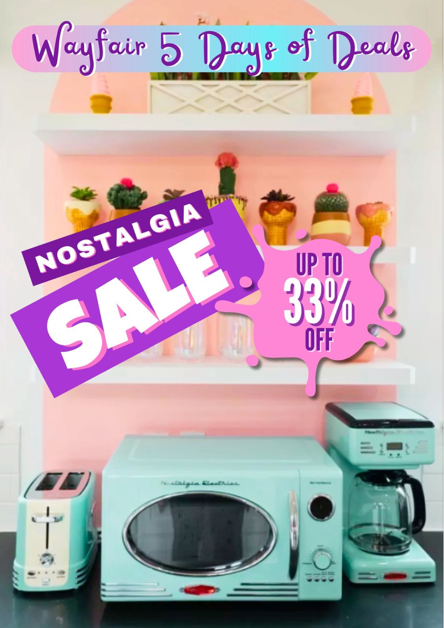 Add a vintage touch to your modern home with Nostalgia Retro Electrics and get them at discounted prices this Wayfair’s 5 Days of Deals! - coffee maker with LED display, digital microwave oven, 2-slice toaster with crumb tray

- gifts for her, gifts for him, exhange gift ideas, kitchen appliances, holiday gift, thanksgiving gift, Christmas gift, birthday gift, kitchen design, home improvement, Wayfair sale, best Wayfair Deals

#LTKxWayfair #LTKHome #LTKSaleAlert  #LTKFindsUnder100 #LTKFamily