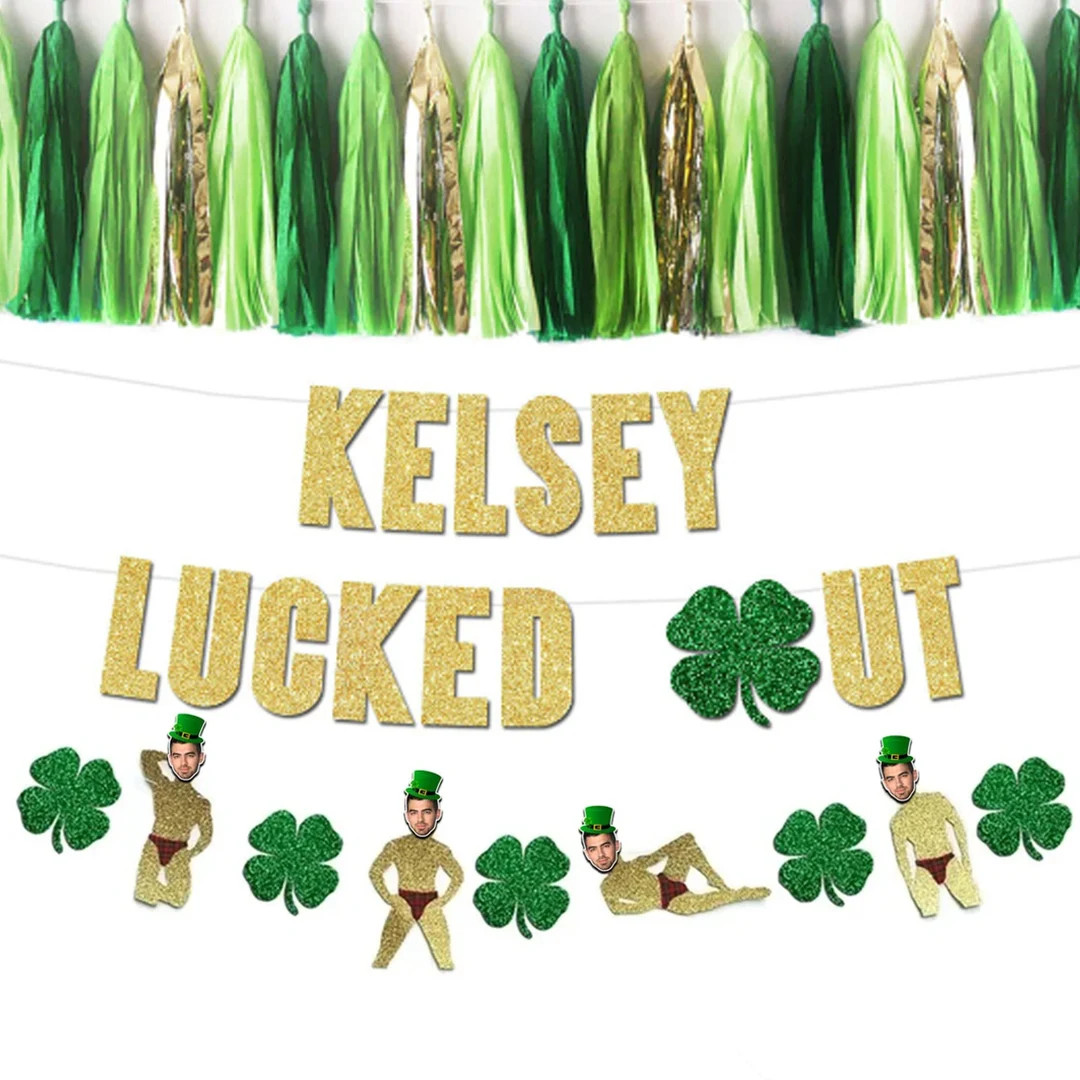 St Patrick's Day Bachelorette Party Banner With Optional Groom Face Banner, Personalized Shamrock... | Etsy (US)