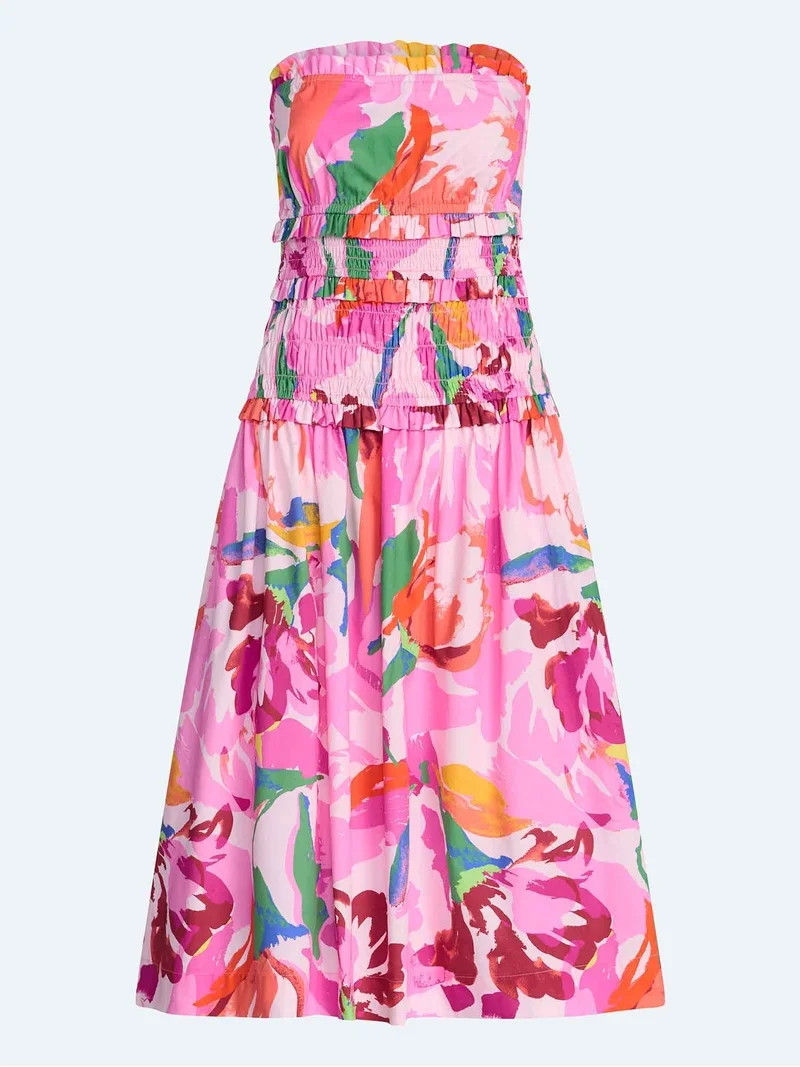 Free Assembly Women's and Women's Plus Strapless Cotton Poplin Tiered Midi Dress, Sizes XS-4X | Walmart (US)