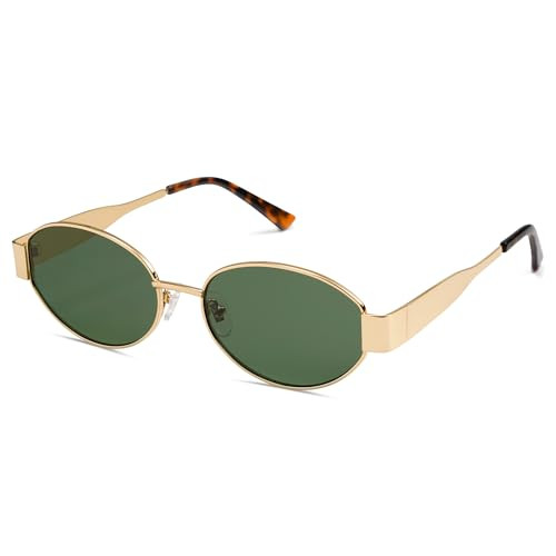 SOJOS Retro Oval Sunglasses for Women Trendy Sun Glasses Classic Shades SJ1217 Gold/Green Lens | Amazon (US)