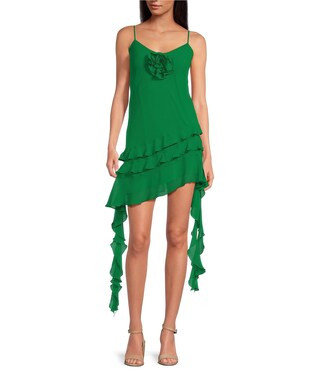 Gianni Bini Belle Rosette Sweetheart Neck Sleeveless Ruffle Chiffon Mini Dress | Dillard's | Dillard's