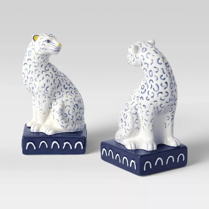 7.5" x 4" Decorative Leopard Bookend Set White/Blue - Opalhouse™ | Target