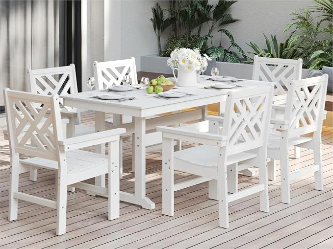 7-Piece Outdoor Dining Set, HDPE All-Weather Patio Table and Chairs Set for 6, Outdoor Patio Furn... | Amazon (US)