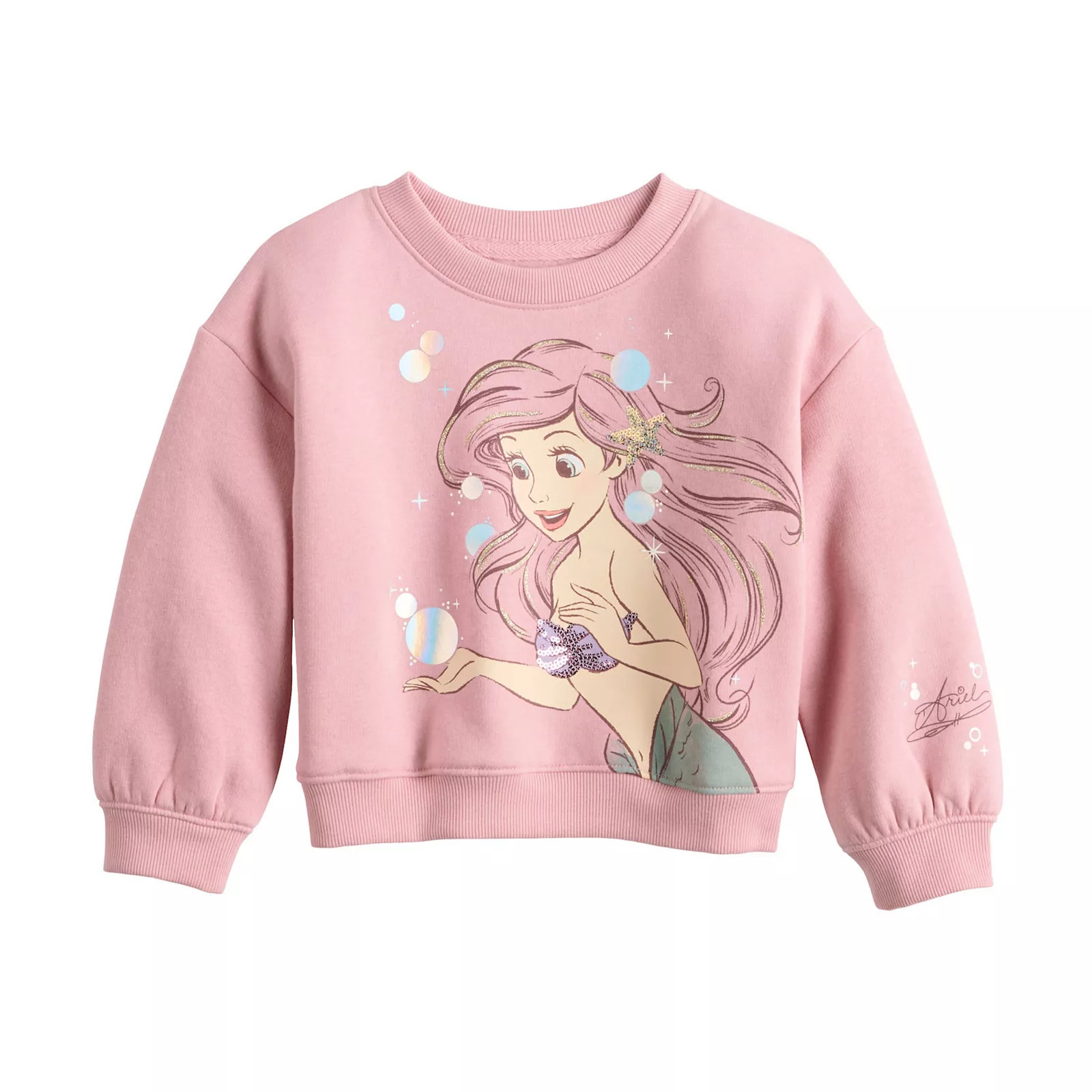 Baby & Toddler Girl Jumping Beans® Disney's The Little Mermaid Ariel Embellished Crew Sweatshirt, Toddler Girl's, Size: 2T, Bubble Ariel Pink | Kohl's