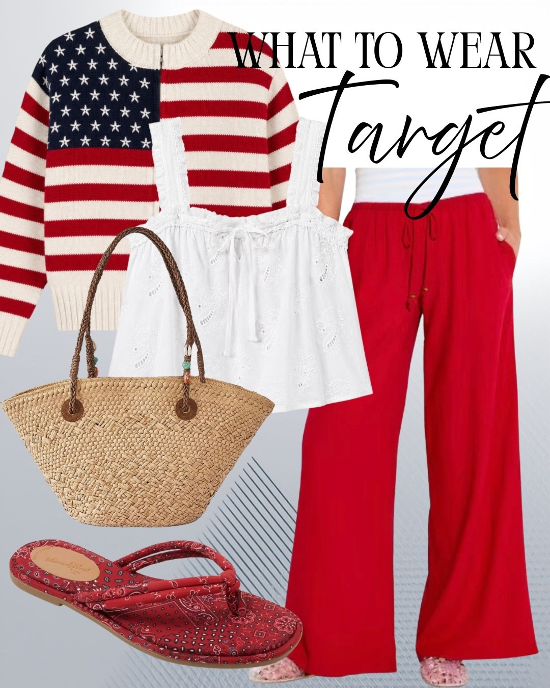 #ad @Target outfit idea 🇺🇸❤️ The easiest red, white & blue look for summer nights, BBQs, lake days, and fireworks ✨

The sandals + woven tote are BOTH on sale right now and are the perfect finishing touch for this outfit

#LTKSaleAlert