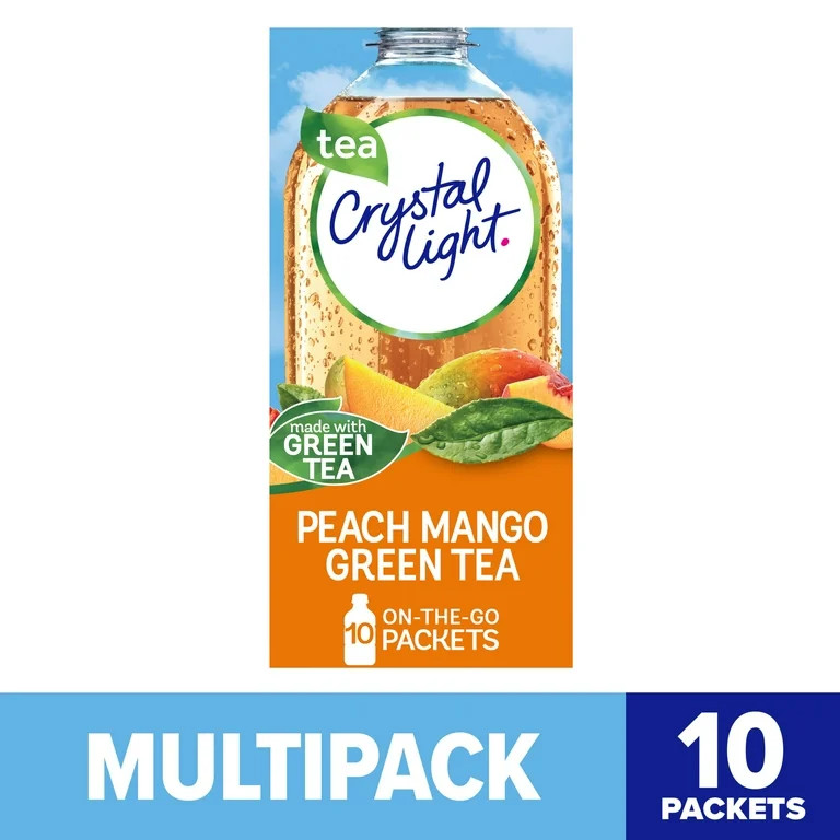 Crystal Light Peach Mango Green Tea Sugar Free Drink Mix Singles, 10 Ct on-the-Go-Packets | Walmart (US)