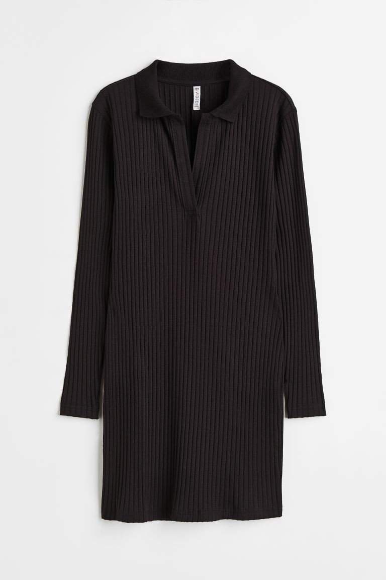Collared ribbed bodycon dress - Black - Ladies | H&M US | H&M (US + CA)